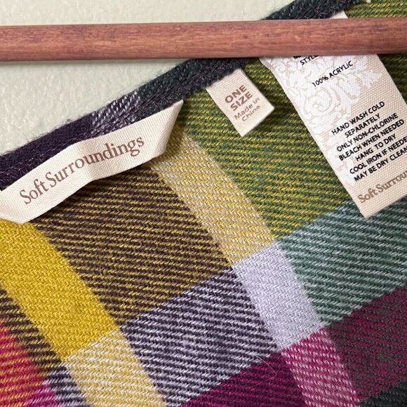 Soft Surroundings Plaid Multicolored Poncho Wrap Shawl OSFA Boho Winter Fall - Picture 4 of 6